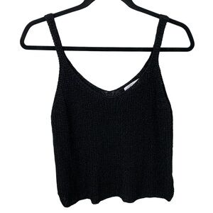 Oak + Fort Women's S Black Loose Knit Cropped Tank Top Stretch Scoop Neck